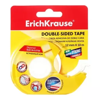 Двусторонняя клейкая лента ErichKrause, прозрачная, 12 мм10 м, в диспенсере