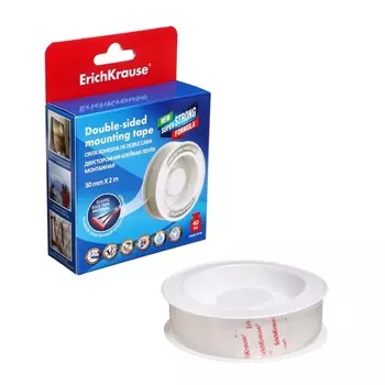 Клейкая лента ErichKrause, двусторонняя, монтажная, прозрачная, 1 мм х 30 мм х 2 м