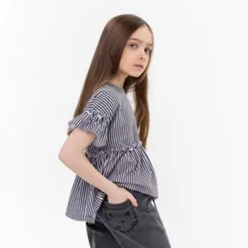 Джемпер (футболка) для девочки, цвет белый/серый, рост 110 см