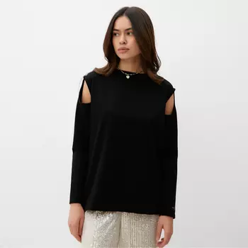 Джемпер (лонгслив) с открытыми плечами р. 48 черный