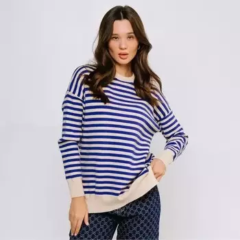 Джемпер женский DommoD, синий, молочный, размер 46-50