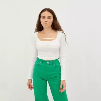 Лонгслив с вырезом женский MIST, размер 48-50, белый