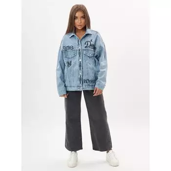 Джинсовая куртка женская оверсайз голубого цвета, размер 42-48