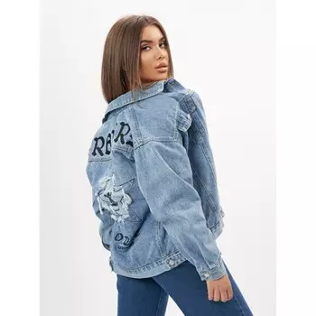 Джинсовая куртка женская оверсайз синего цвета, размер 42-46