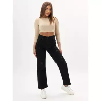 Джинсы клёш женские с высокой талией чёрного цвета, размер 40-42