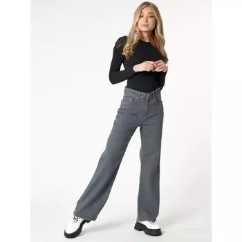 Джинсы клёш женские с высокой талией серого цвета, размер 42-44