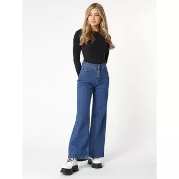 Джинсы клёш женские с высокой талией синего цвета, размер 46-48