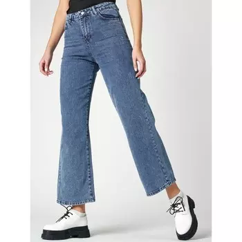 Джинсы клёш женские с высокой талией синего цвета, размер 46-48