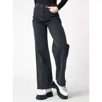 Джинсы клёш женские с высокой талией тёмно-серого цвета, размер 46-48