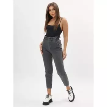 Джинсы зауженные с высокой посадкой тёмно-серого цвета, размер 46