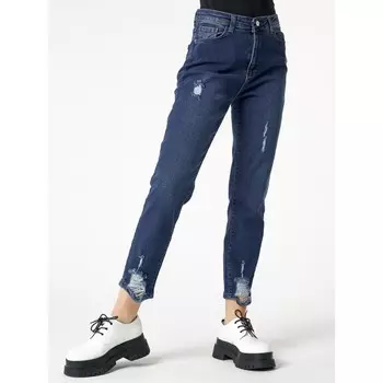 Джинсы женские прямые с высокой посадкой тёмно-синего цвета, размер 46