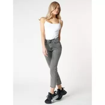 Джинсы женские прямые с высокой талией серого цвета, размер 44