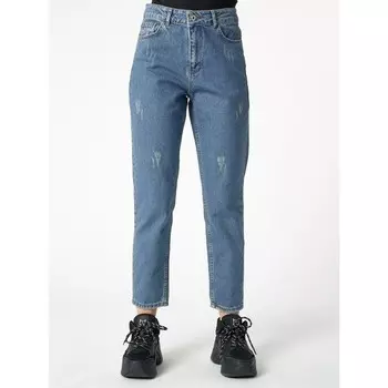 Джинсы женские прямые с высокой талией синего цвета, размер 44