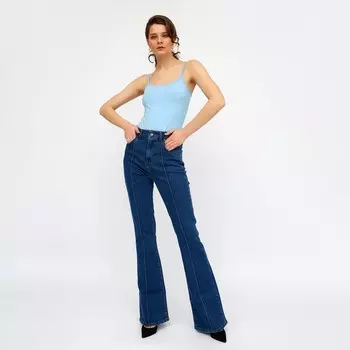 Джинсы женские клёш со стрелкой MINAKU: Jeans Collection, размер 46, синие
