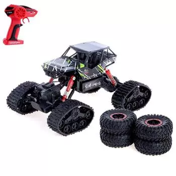 Джип радиоуправляемый «Гусеничный вездеход», полный привод 4WD, работает от аккумулятора, цвет зелёный