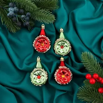 Елочные игрушки 4 шт. «Фонарик Сказка» 58 см, зелёный/красный