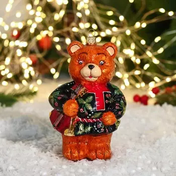 Елочное украшение «Мишка с балалайкой» h=15 см, МИКС