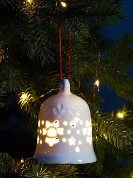 Ёлочный шар с подсветкой «Колокольчик», 10.58.38.3 см, 1 LED, от батареек LR443, керамика, свечение тёплое белое