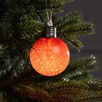 Елочный шар "Огненный шар" d=8 см, 1 LED, LR44x3 (в комплекте), свечение тёплое белое