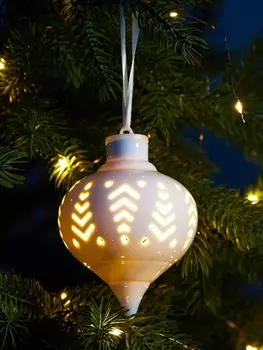 Ёлочный шар с подсветкой «Орнамент», 10.78.58.5 см, 1 LED, от батареек LR443, керамика, свечение тёплое белое