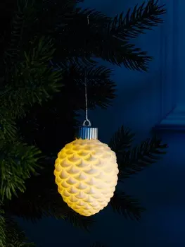 Ёлочный шар «Шишка», 6.56.58 см, 1 LED, от батареек LR443, свечение тёплое белое