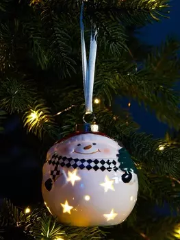 Ёлочный шар с подсветкой «Снеговик», 108.68.6 см, 1 LED, от батареек LR443, керамика, свечение тёплое белое