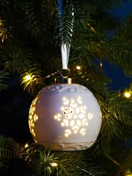 Ёлочный шар с подсветкой «Снежинка», 108.88.8 см, 1 LED, от батареек LR443, керамика, свечение тёплое белое