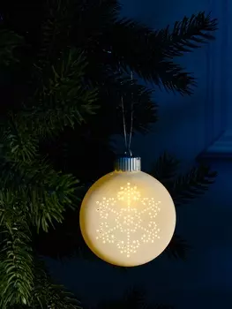 Ёлочный шар «Снежинка», 8.73.19.8 см, 1 LED, от батареек LR443, свечение тёплое белое