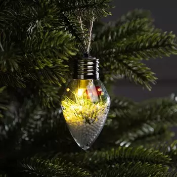 Ёлочный шар «Снежная хвоя», 9x5.5 см, 1 LED, от батареек LR44x3, свечение тёлое белое