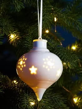 Ёлочный шар с подсветкой «Снежный», 10.78.58.5 см, 1 LED, от батареек LR443, керамика, свечение тёплое белое