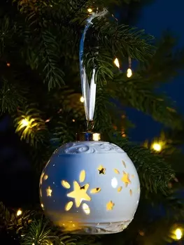 Ёлочный шар с подсветкой «Звёздочки», 108.88.8 см, 1 LED, от батареек LR443, керамика, свечение тёплое белое