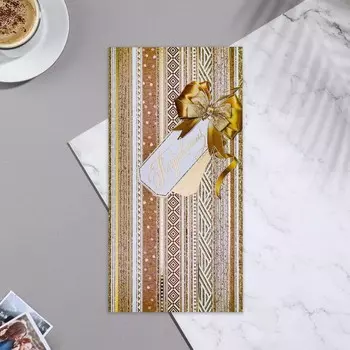 Евро-открытка "Поздравляем! " узор, бант, 10,8х21,6 см см