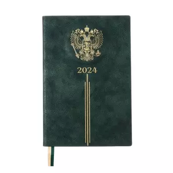 Ежедневник датированный 2024, А5, 176 листов "ESCALADA", твёрдый переплёт, искусственная кожа, тиснение фольгой, 3D-дизайн, кремовый блок 70 г/м, зелёный