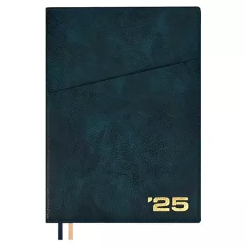 Ежедневник датированный 2025, A5+, 176 листов, ESCALADA, интегральная обложка из искусственной кожи, тиснение фольгой, ляссе, блок 80 г/м2, зеленый