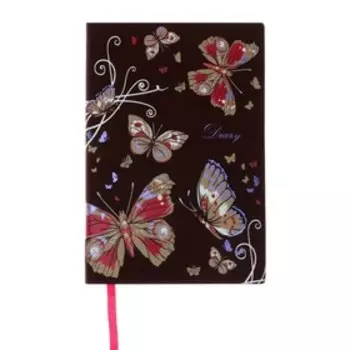 Ежедневник недатированный А5, 120 листов "Бабочки", интегральная обложка, искусственная кожа, полноцветная печать, тиснение фольгой, тонированный блок