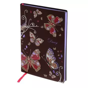 Ежедневник недатированный А5, 120 листов "Бабочки", интегральная обложка, искусственная кожа, полноцветная печать, тиснение фольгой, тонированный блок 70 г/м2