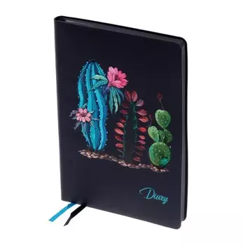 Ежедневник недатированный А5, 160 листов "Кактусы", мягкая обложка, искусственная кожа, ламинация Soft-Touch, высокий УФ-лак, тонированный блок 70 г/м2
