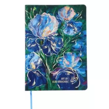 Ежедневник недатированный А6+, 120 листов "Ирисы", мягкая обложка, искусственная кожа, полноцветная печать, тиснение фольгой, тонированный блок 70 г/м