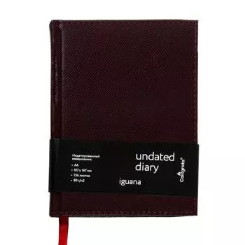 Ежедневник недатированный Iguana A6, 136 листов в клетку, кожзам, под кожу рептилий, золотой срез, 2 ляссе, перфорированные уголки