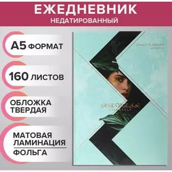 Ежедневник недатированный на сшивке А5, 160 листов, картон 7БЦ, матовая ламинация, фольга "Гармония"