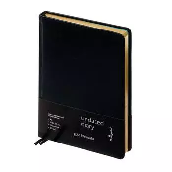 Ежедневник недатированный "Небраска" A5, 136 листов в клетку, кожзам, чёрный, золотой срез, 2 ляссе, перфорированные уголки