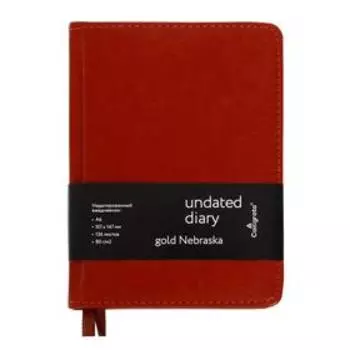 Ежедневник недатированный "Небраска" A6, 136 листов в клетку, кожзам, коричневый, золотой срез, 2 ляссе, перфорированные уголки