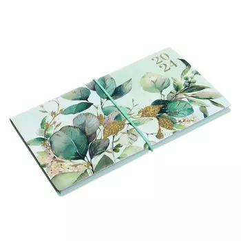 Еженедельник датированный 2024, 175х95 мм, 64 листа ESCALADA, мягкий переплёт, искусственная кожа "Наппа", тиснение фольгой, белый блок 70 г/м, зелёный