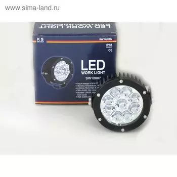 Фара светодиодная OFF ROAD, SW-12007А, 9 диодов (OSRAM LED), 27 Вт, 1800 Lm, направленный свет, алюминиевый корпус, пылевлагозащищенный, 120х139х76, 12/24 В