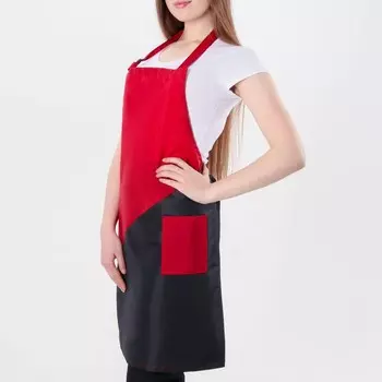 Фартук для мастера, 6280(±1) см, с карманом, чёрный/красный