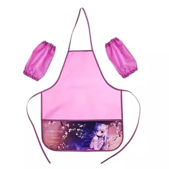 Фартук для труда + нарукавники, 490 х 390/240 х 145 мм, (рост 116-146 см), 2 кармана, ФН 61-1 "Аниме с сакурой сирень" 71535