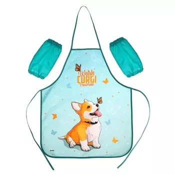 Фартук для труда + нарукавники, 535 х 445/240 х 145 мм, размер M (рост 122-158), ФН 41-20 "Корги с бабочкой" 71526