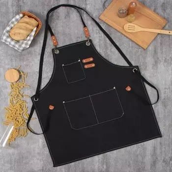 Фартук Этель с карманами, чёрный, 7568 см, п/э 50%, хлопок 50%