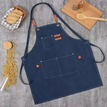 Фартук Этель с карманами, синий, 7568 см, п/э 50%, хлопок 50%