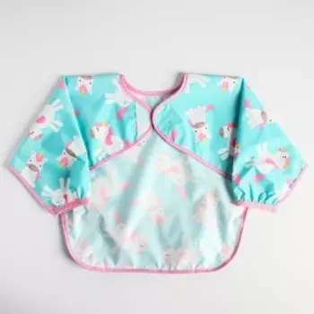 Нагрудник-рубашка для кормления «Единороги» непромокаемый на липучке, с карманом